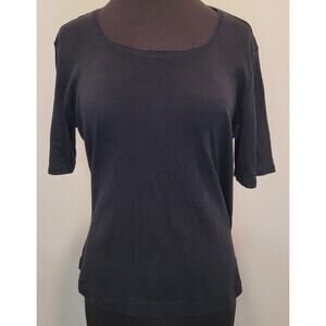 Chico’s Additions Black Cotton Scoop Neck Tee Size 2 Elbow Sleeve EUC